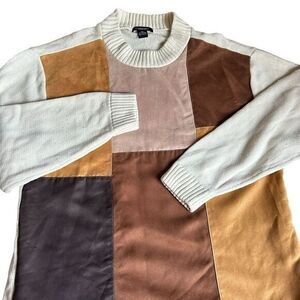 Godbody Sweater Mens X-Large Suede Patchwork Knit Baggy Pullover Y2K Street Wear